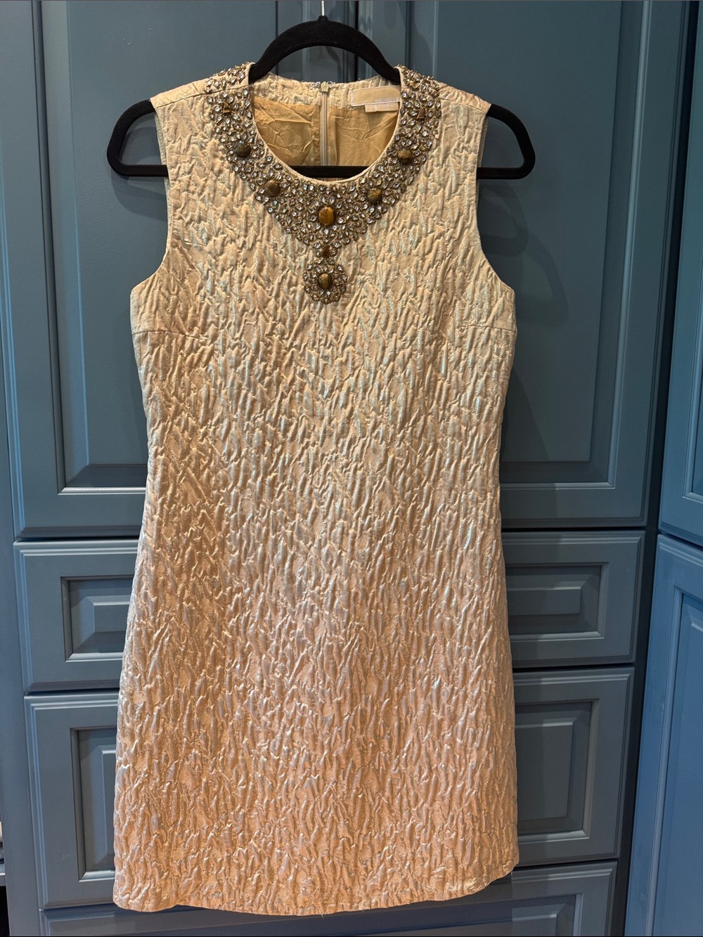 Michael Kors Gold Lame Embellished Sleeveless Shift Dress